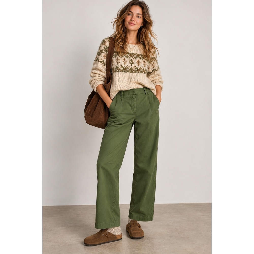 Crew Olive Green Wide Leg Pleated Pants Women's 6 Utility Goblincore Granola NWT